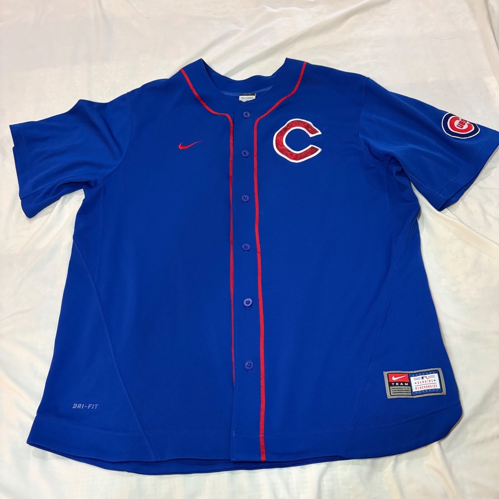 Nike Chicago Cubs MLB Baseball Jersey Blue Red Dri-FIT Mens XL Button Up